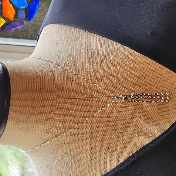 Sterling 21 inch long Silver Chain with 2 inch long Tassle rhinestone Pendant - Picture 4 of 4
